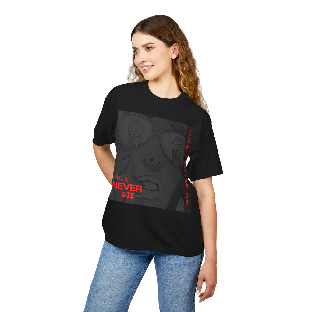 Graphic Tee - 'I Think I'll Never Die' Dark Anime Face with Red Accent