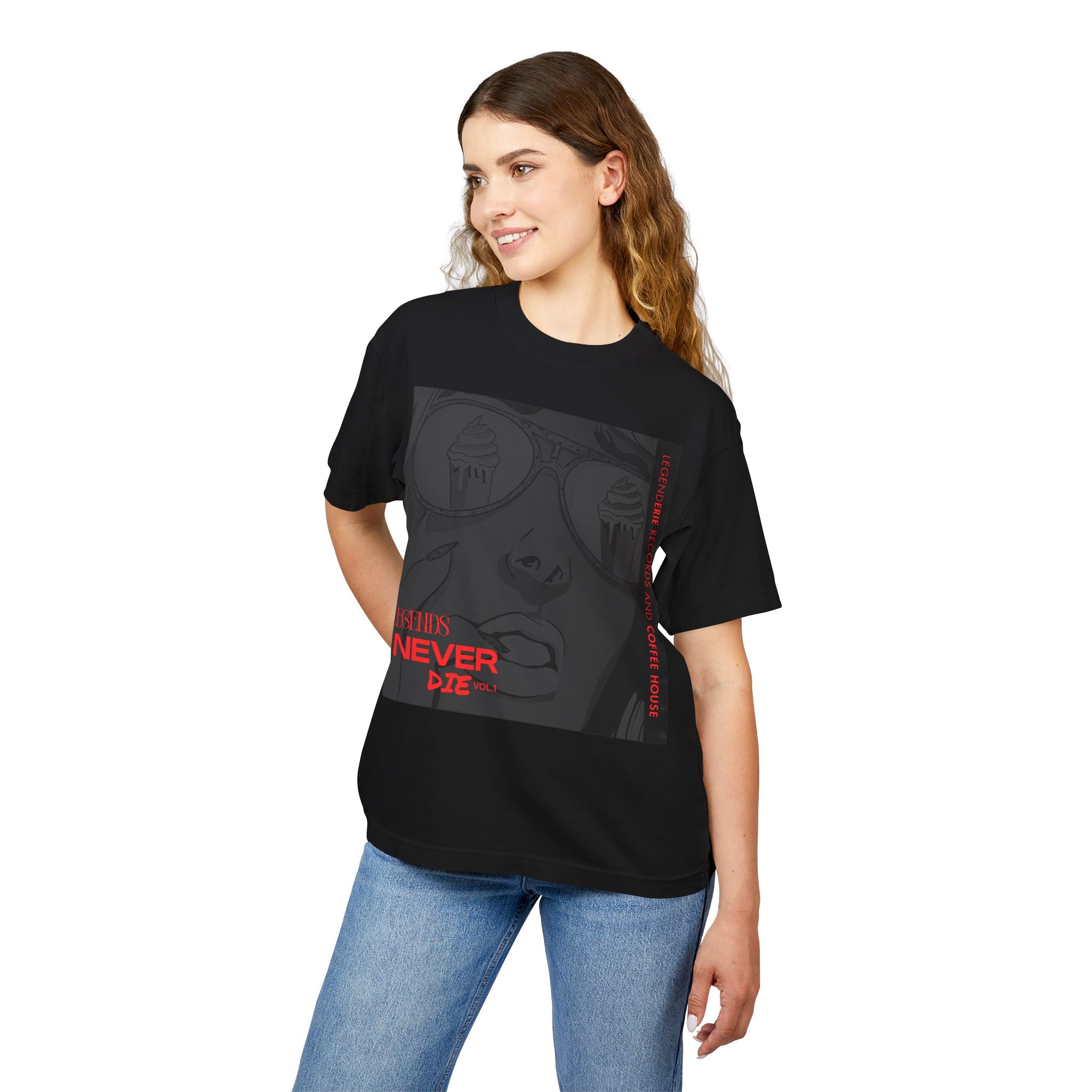 Graphic Tee - 'I Think I'll Never Die' Dark Anime Face with Red Accent